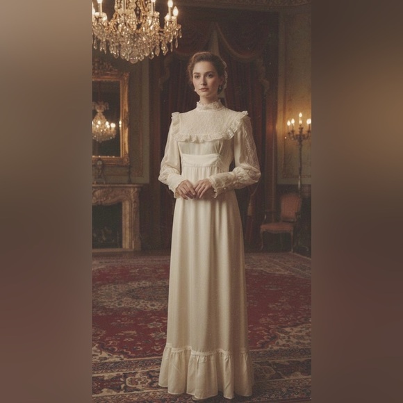 EUC vintage 1970’ victorian Gunne Sax gown 
 Elegant Cream Lace. - Picture 4 of 14
